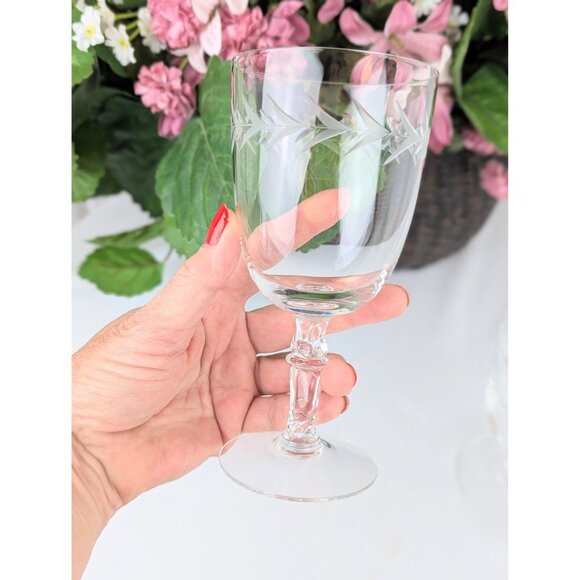 Set of 4 Etched Low Water Glasses Retro 1940s Vintage Fostoria Holly Low Goblets - Picture 4 of 6